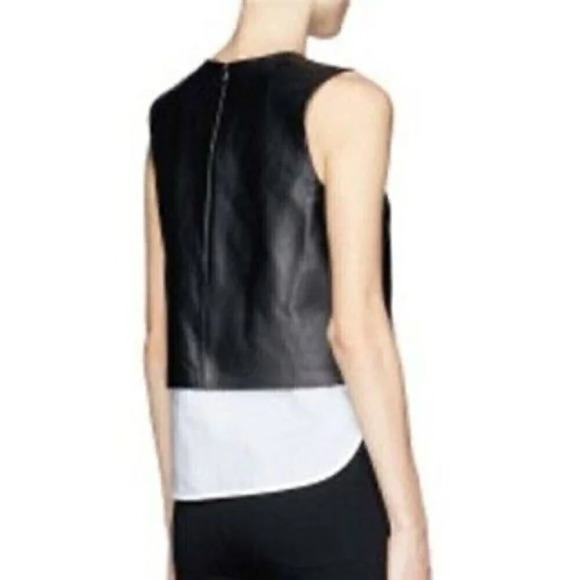 Theory Hodal Detachable Poplin Insert Leather Top ❤️ - Picture 2 of 7